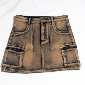 American Bazi Cargo Mini Skirt Womens Medium Acid Wash Denim Zip Pocket Y2K